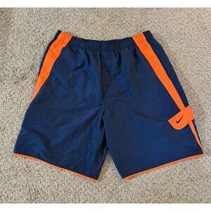 Nike Men’s Swim Trunks Board Shorts Navy Orange Drawstring Size M Mesh Lined